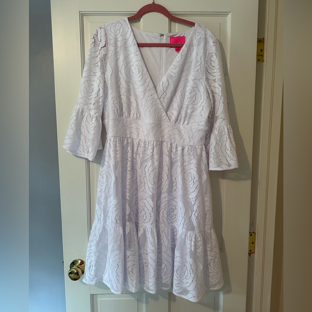 Lilly Pulitzer Cecilia Lace White Floral 3/4 Sleeve Dress